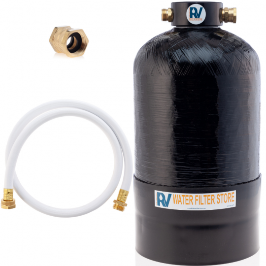 Essential RV Water Softener Portable 8,000 Grain w Custom Hose, 3/4  Fittings, Softens Hard Water fo