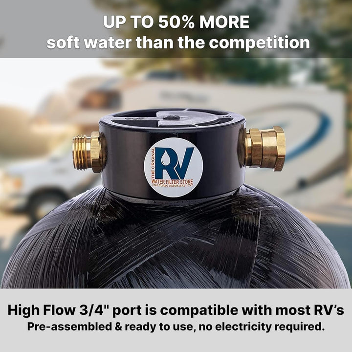 Essential RV Water Softener Portable 16,000 Grain w 4 ft Custom Hose & Water Hardness Testing Strips