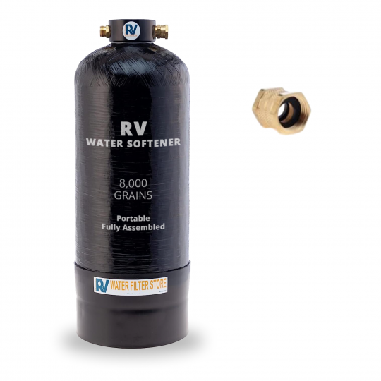 Essential RV Water Softener Portable 8,000 Grain, 3/4" Fittings, Quick Connect